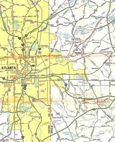 Map from 1972 showing proposed route of I-485 and the extended Stone Mountain Freeway. (Photo: courtesy David Henderson and the Atlanta Time Machine)
