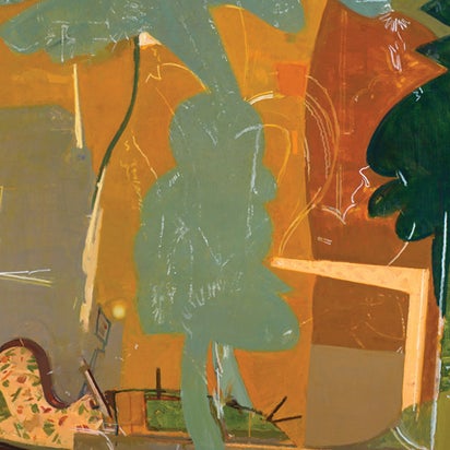 Sangram Majumdar, desert interior, 2014; oil on linen, 84 by 70 inches.