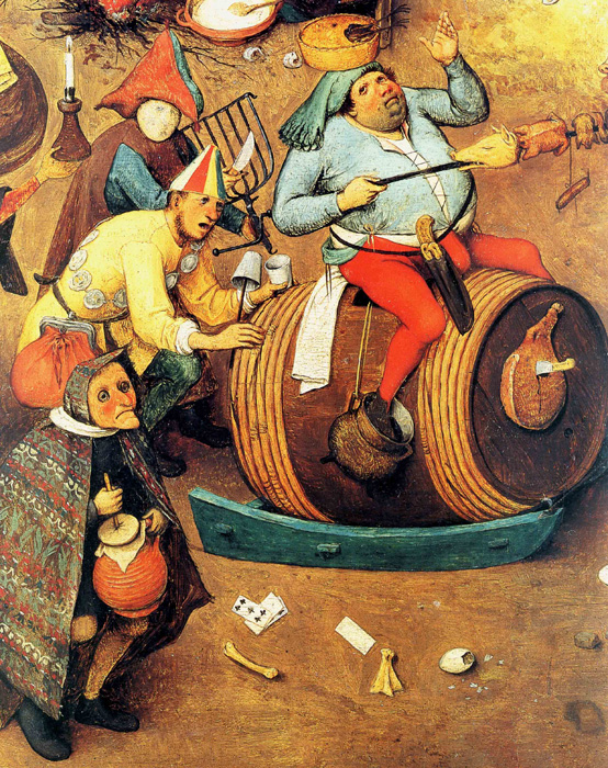 detail of Detail of drunkards from The Battle Between Carnival and Lent, 1559, by Pieter Bruegel the Elder.