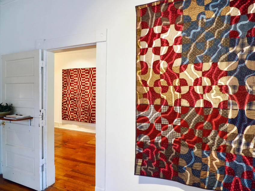 Installation view of Jess Jones's quilt works at Plough Gallery.