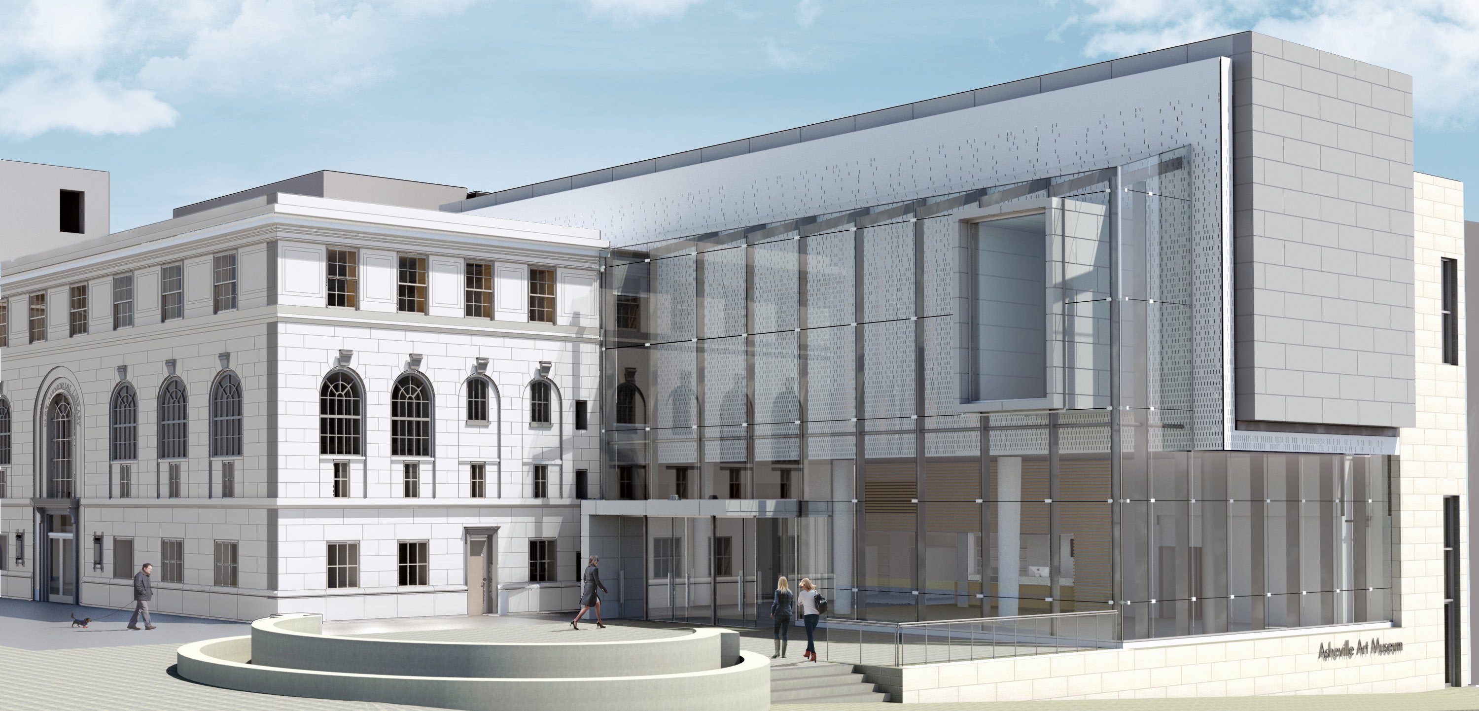 Digital composite of an older museum building with a modern addition.